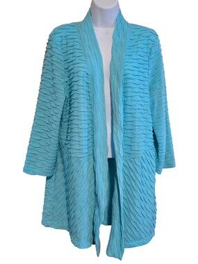 Easywear Open Cardigan Jacket Turquoise Textured Lightweight summer preppy